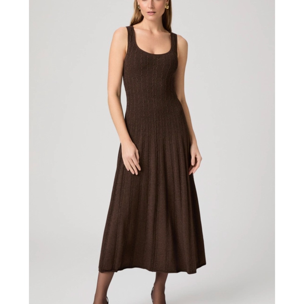 NEW Paige Madeline Dress Dark Brown Sparkle Stretch Cable Knit Midi Womens Sz L
